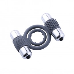 Dual Vibrating Cock Ring with Mini Bullet Vibrators for Men