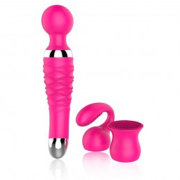Wand Massager, 20 speed Silicone Vibrator with 2 Essentials Masturbator Attachment (Pink)