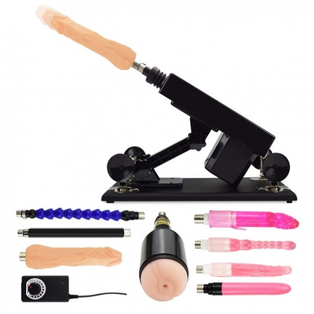 Female Masturbation Sex Machine Gun with 8PCS Big Dildo Accessories for Couple Black